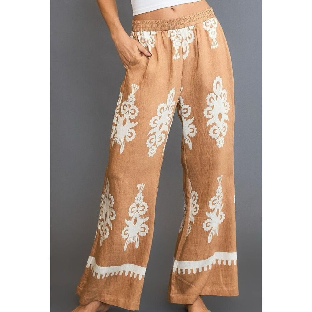 Border Print Wide Leg Boho Pattern Pants Plus Size Pockets | XXL NWT | Umgee